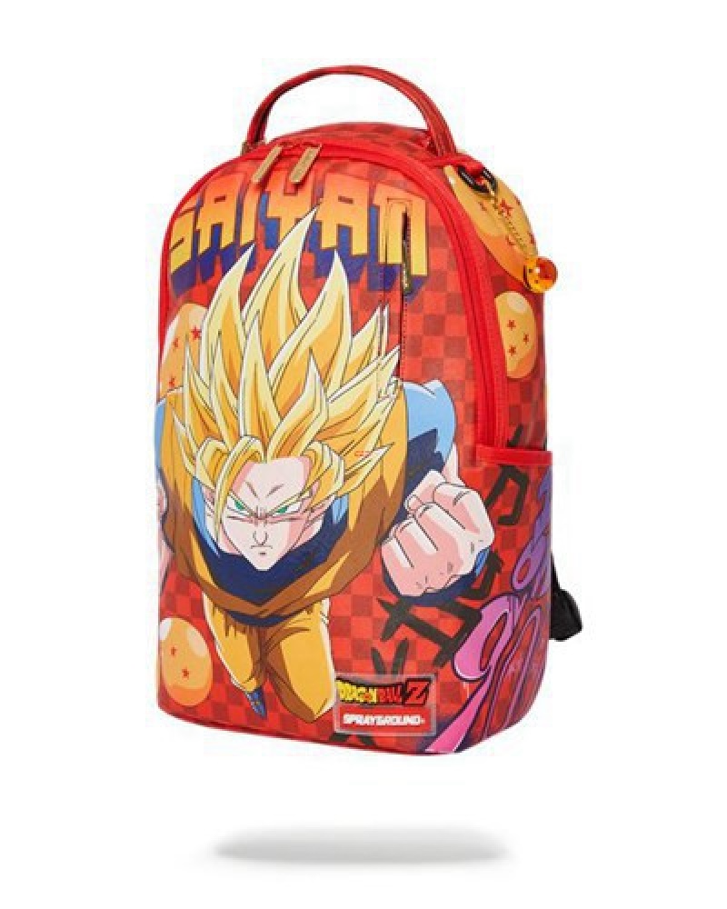 Red Sprayground Dbz Super Saiyan Check Backpacks | 98374-JWGA