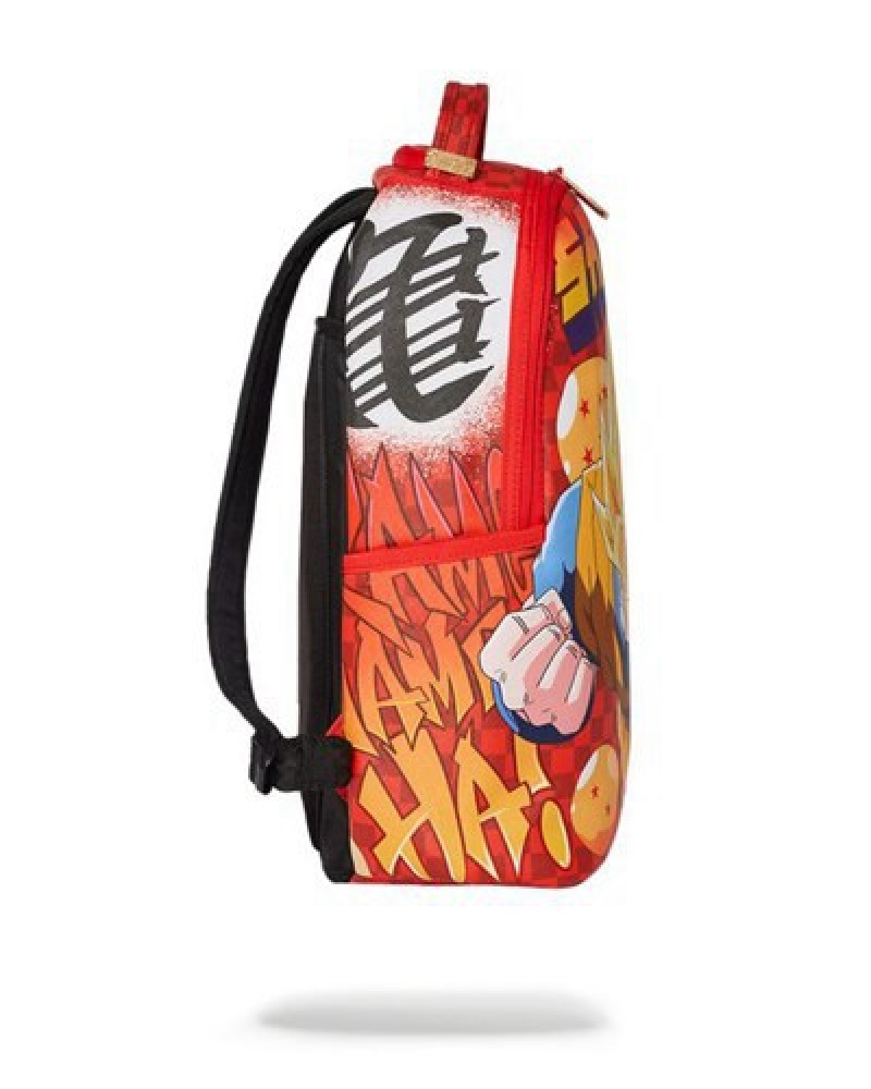 Red Sprayground Dbz Super Saiyan Check Backpacks | 98374-JWGA