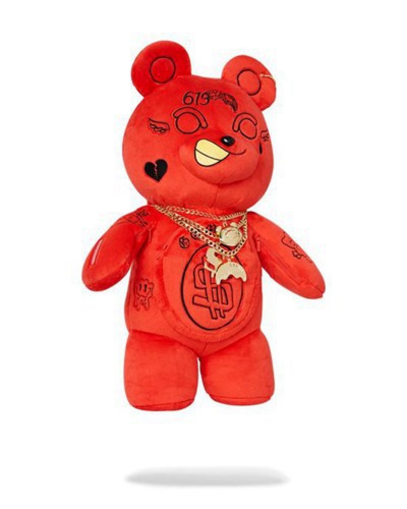 Red Sprayground Diablo Plush Teddybear Backpacks | 09413-OPZK