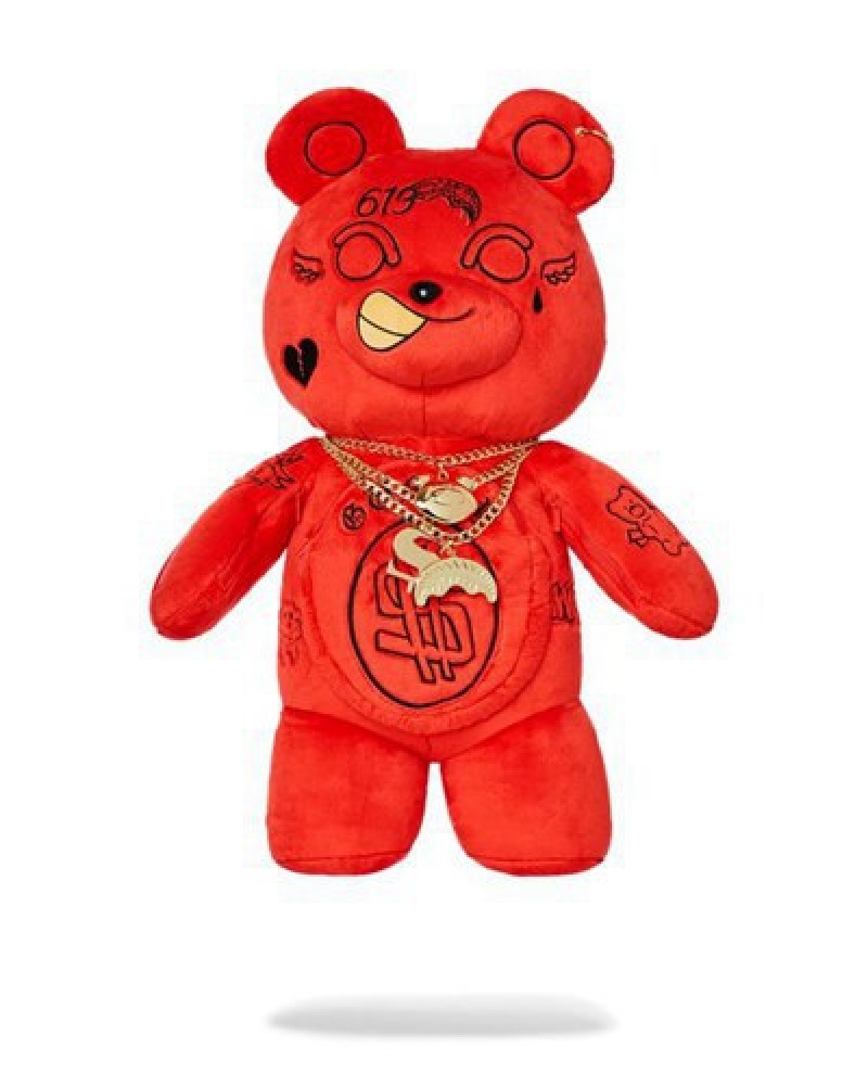 Red Sprayground Diablo Plush Teddybear Backpacks | 09413-OPZK