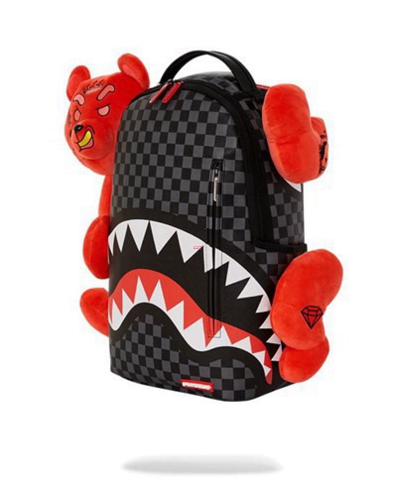 Red Sprayground Diablo Plush Wraparound (Dlxv) Backpacks | 53478-LIOK