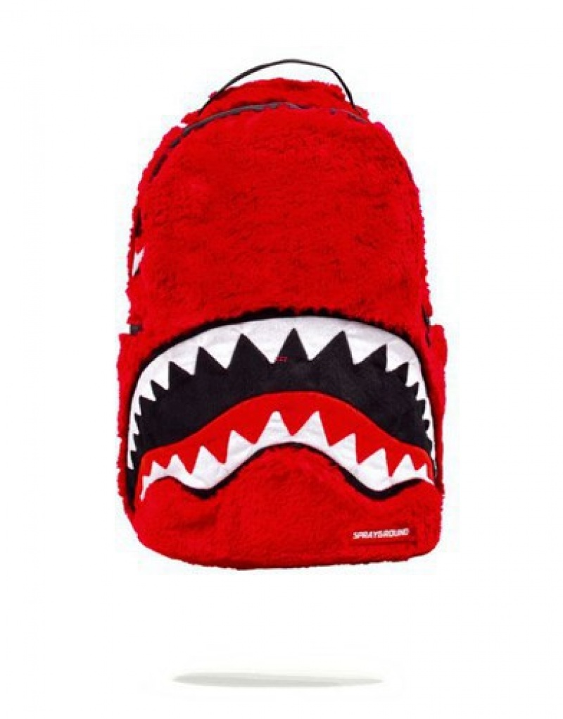 Red Sprayground Fur Monster Backpacks | 45079-XVPI