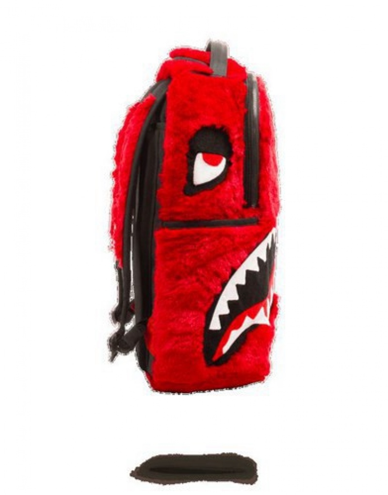 Red Sprayground Fur Monster Backpacks | 45079-XVPI