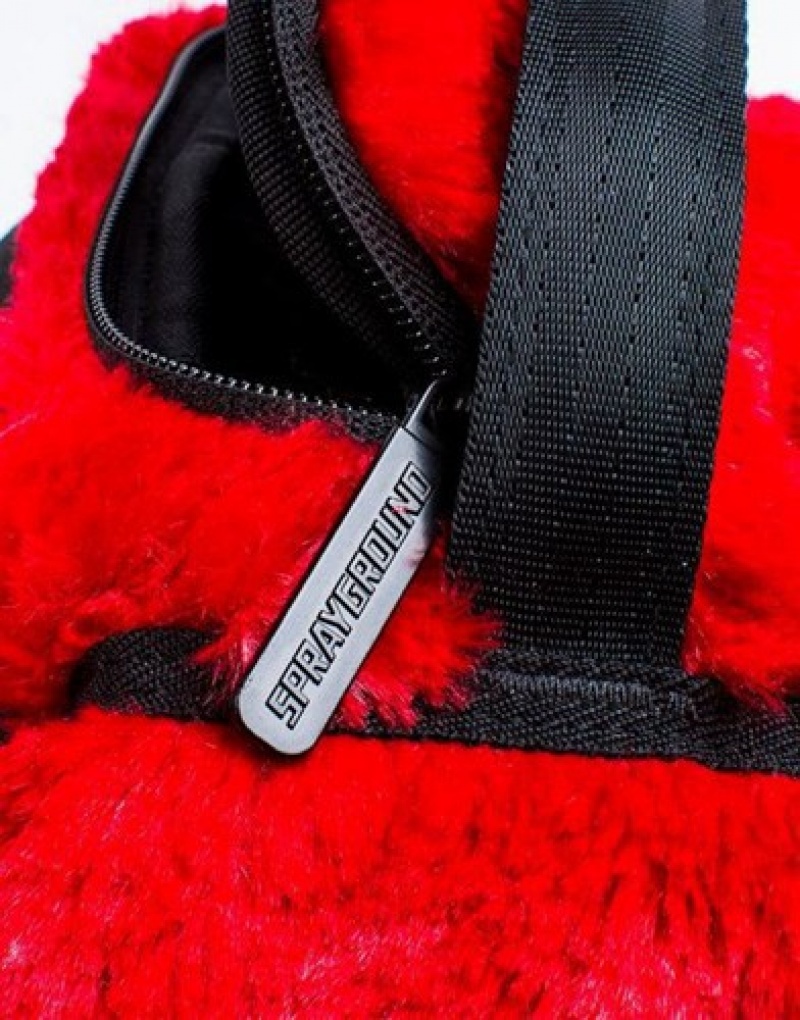 Red Sprayground Fur Monster Backpacks | 45079-XVPI