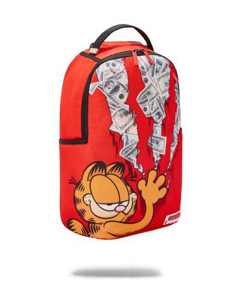 Red Sprayground Garfield Cat Scratch (Dlxr) Backpacks | 70693-FHVO