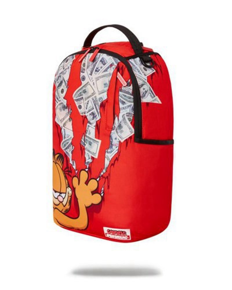 Red Sprayground Garfield Cat Scratch (Dlxr) Backpacks | 70693-FHVO