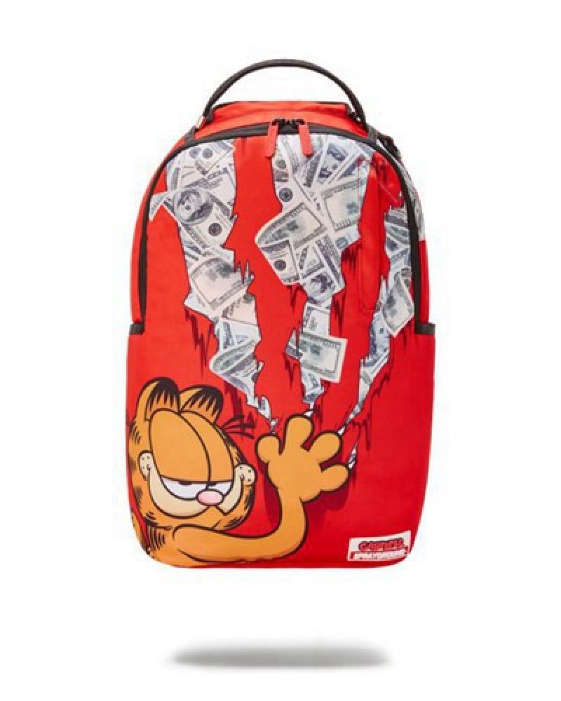 Red Sprayground Garfield Cat Scratch (Dlxr) Backpacks | 70693-FHVO