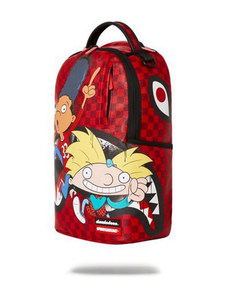 Red Sprayground Hey Arnold On The Run Shark (Dlxv) Backpacks | 64391-SVRF