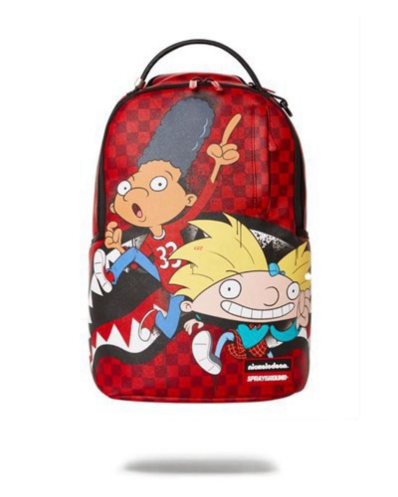 Red Sprayground Hey Arnold On The Run Shark (Dlxv) Backpacks | 64391-SVRF