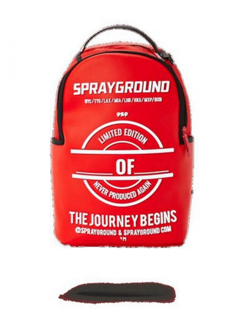 Red Sprayground Label Backpacks | 31062-WHJC