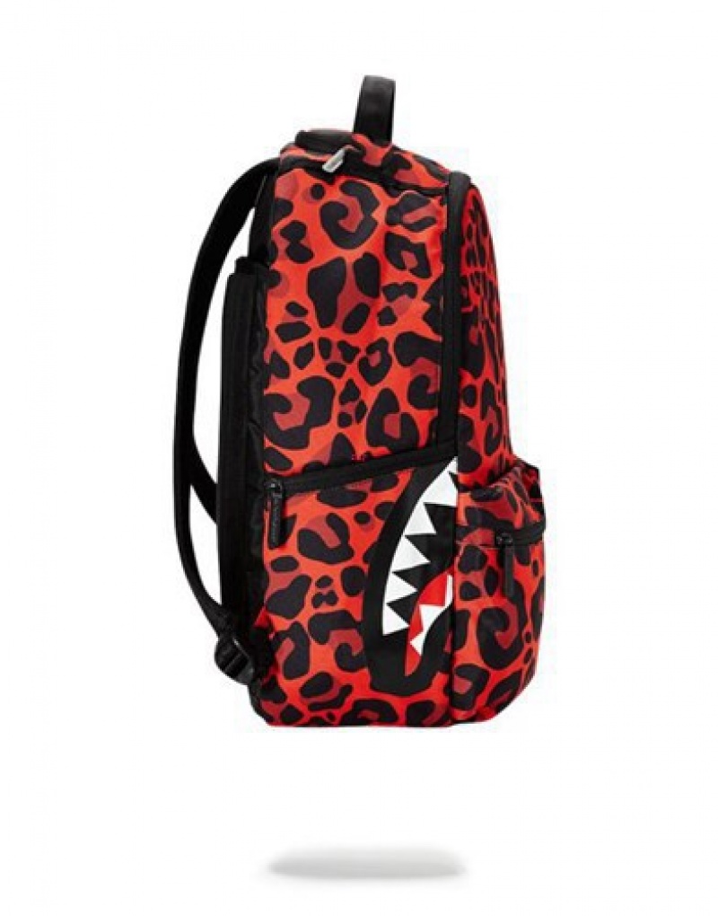 Red Sprayground Leopard Double Cargo Backpacks | 96483-UQGB