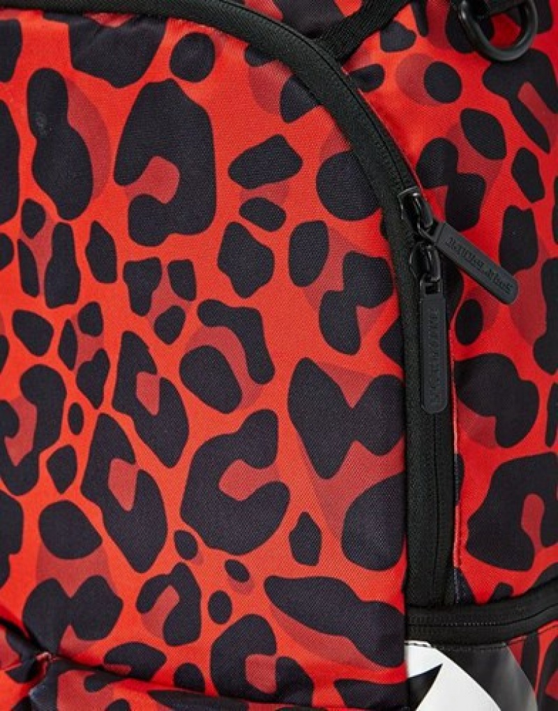 Red Sprayground Leopard Double Cargo Backpacks | 96483-UQGB