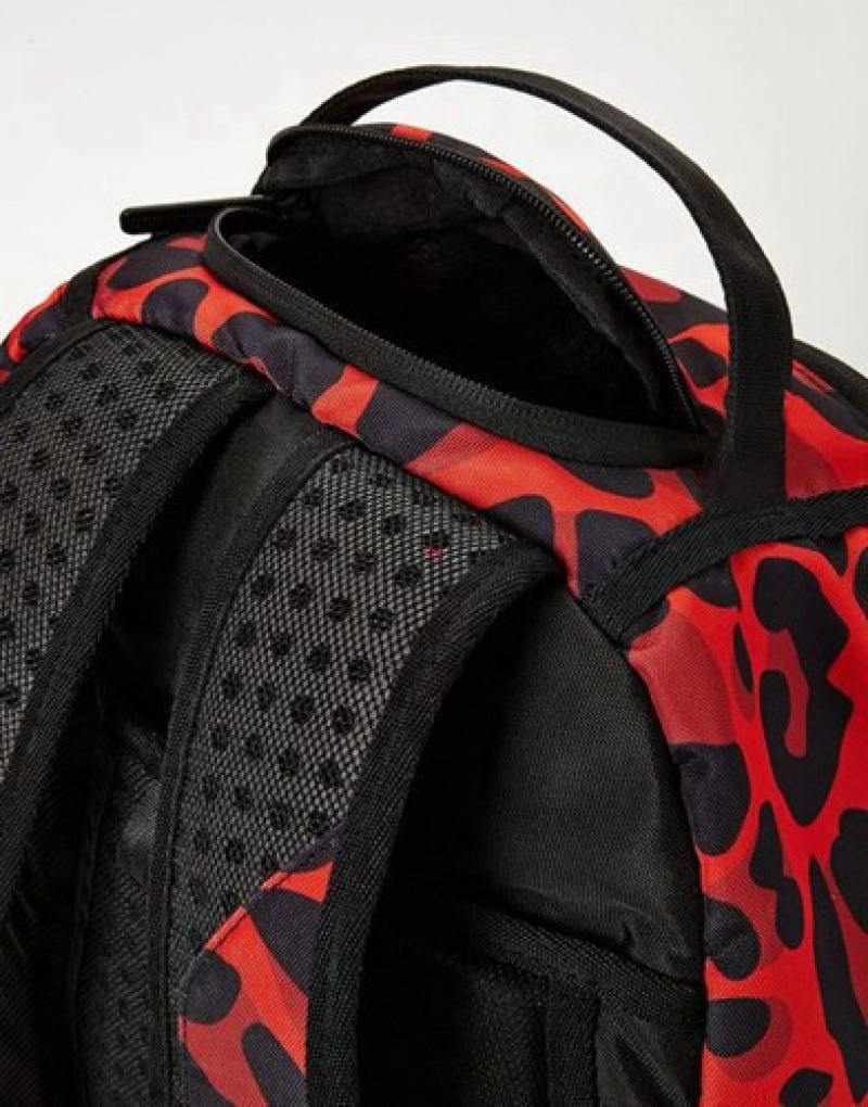 Red Sprayground Leopard Double Cargo Backpacks | 96483-UQGB