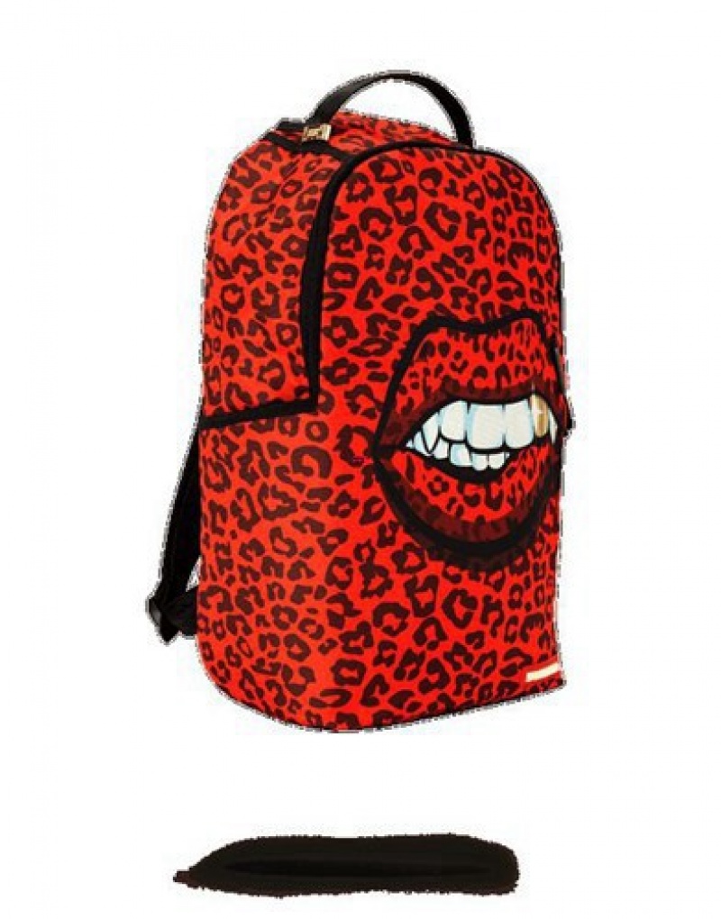 Red Sprayground Leopard Lips Backpacks | 42978-GPIK