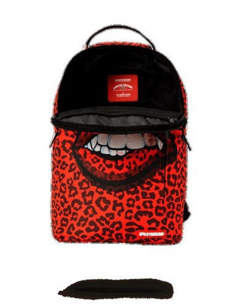 Red Sprayground Leopard Lips Backpacks | 42978-GPIK