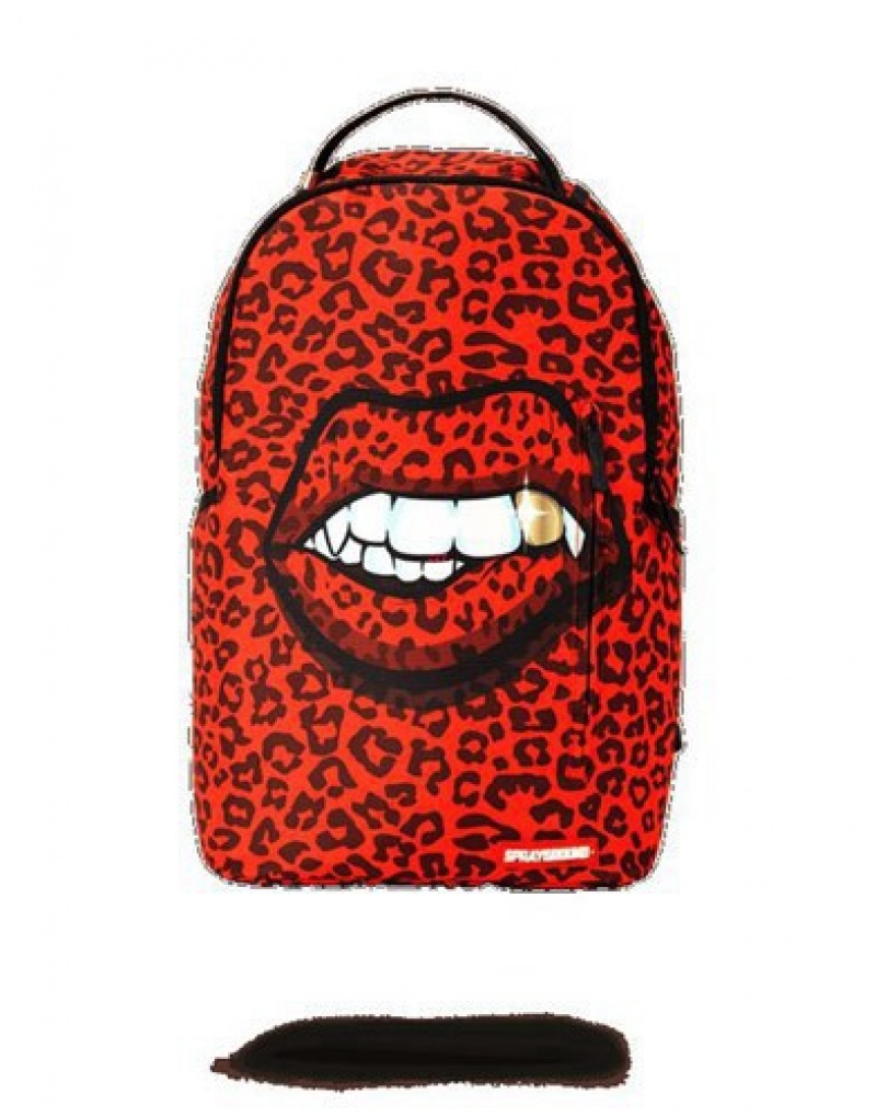 Red Sprayground Leopard Lips Backpacks | 42978-GPIK