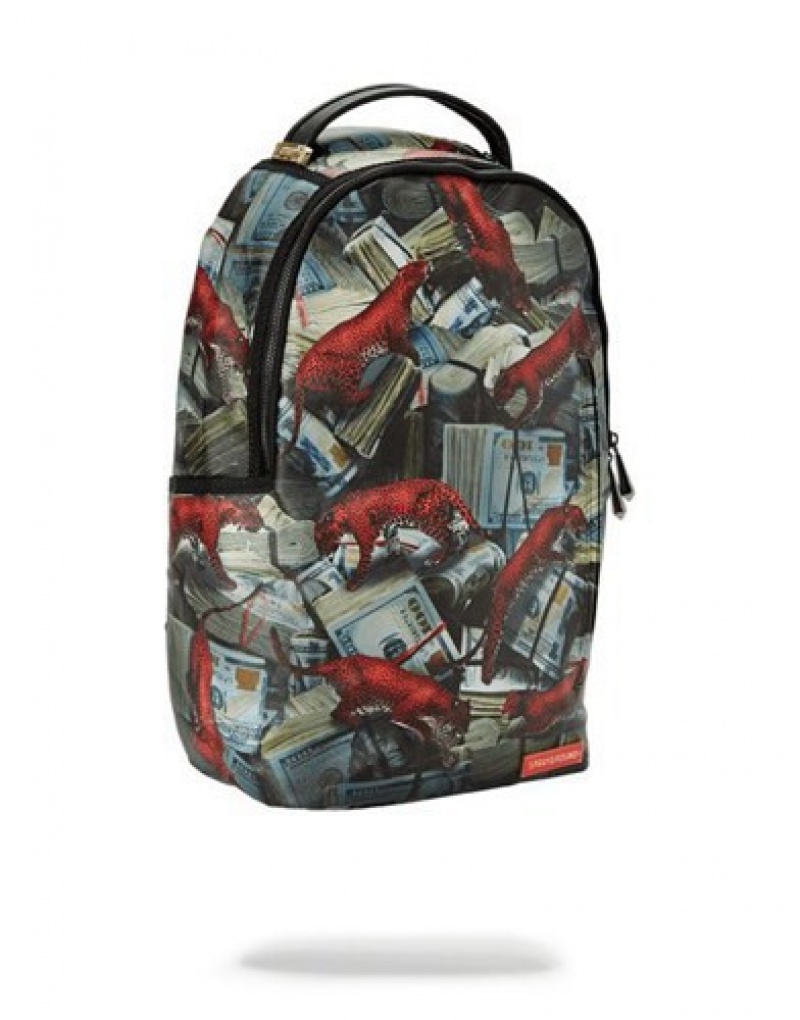 Red Sprayground Leopard Money Backpacks | 80153-UYOI