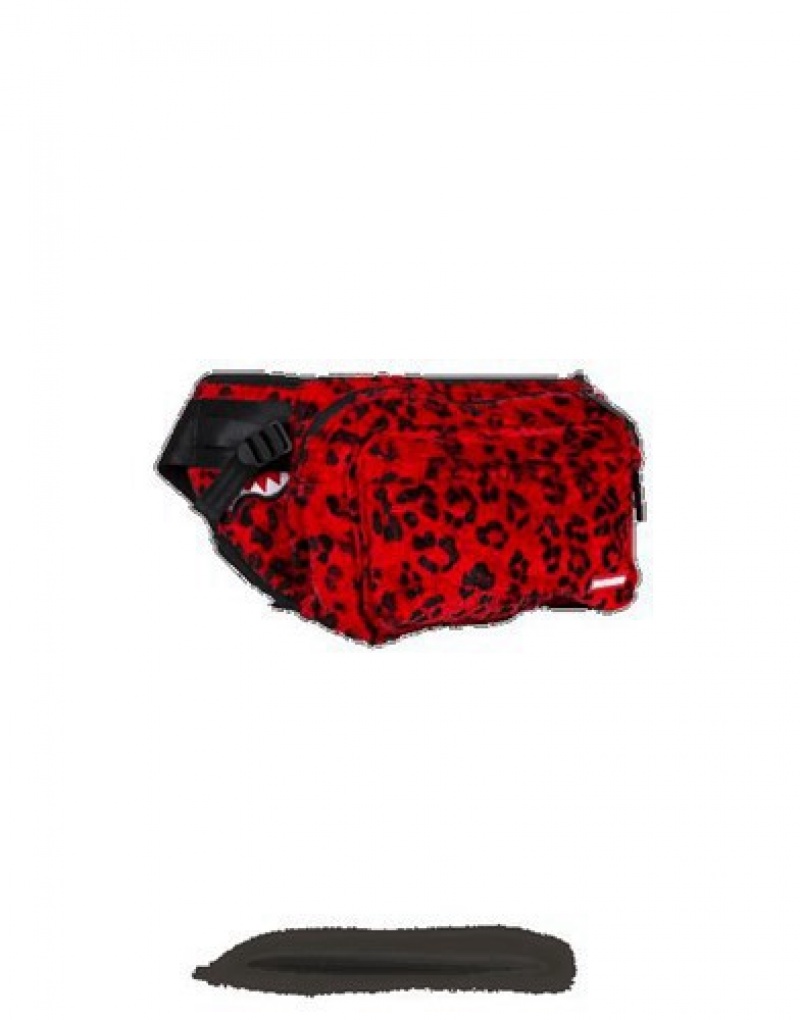 Red Sprayground Leopard Transporter Crossbody Bags | 36720-GNWQ