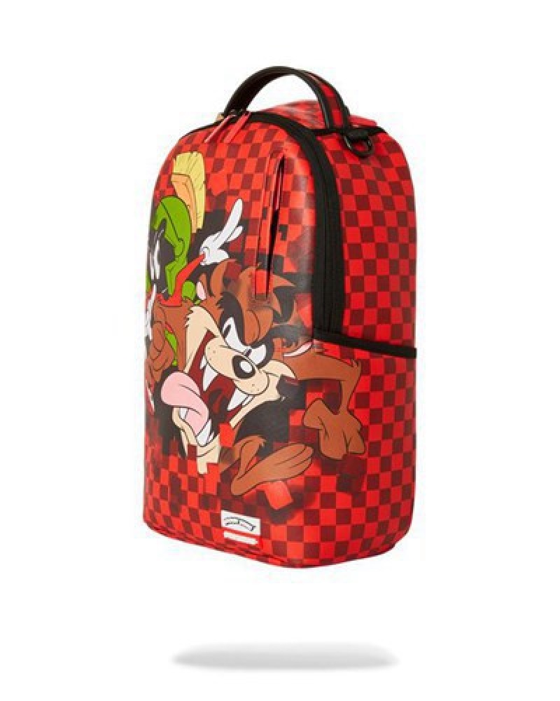 Red Sprayground Looney Tunes Taz Marvin Bust Out (Dlxv) Backpacks | 91845-ZSJH