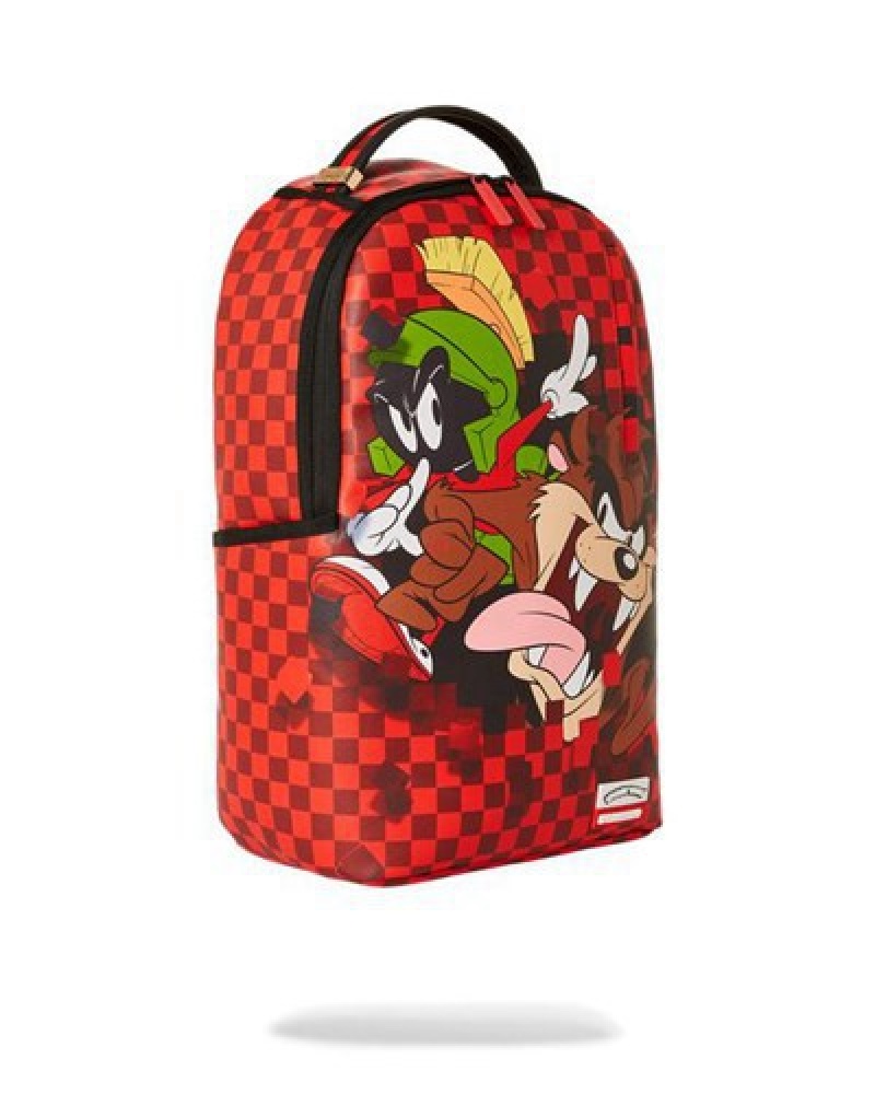 Red Sprayground Looney Tunes Taz Marvin Bust Out (Dlxv) Backpacks | 91845-ZSJH