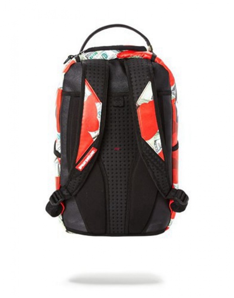 Red Sprayground Money Camo Backpacks | 57382-QRAB