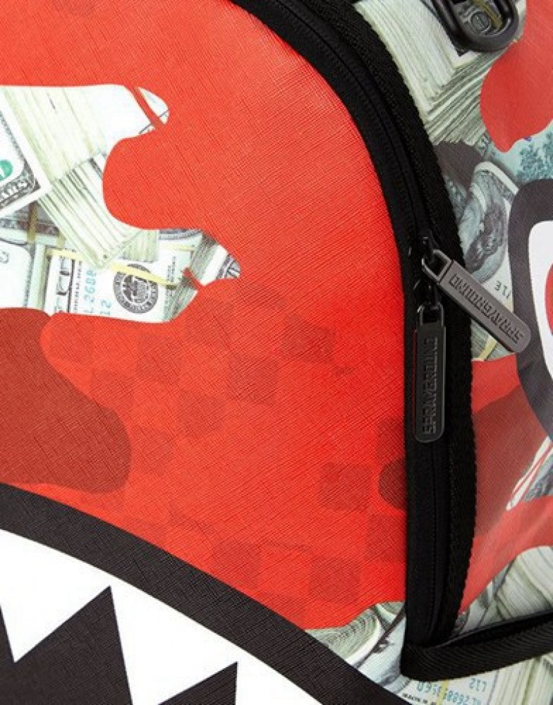 Red Sprayground Money Camo Backpacks | 57382-QRAB