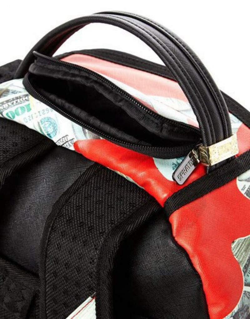 Red Sprayground Money Camo Backpacks | 57382-QRAB