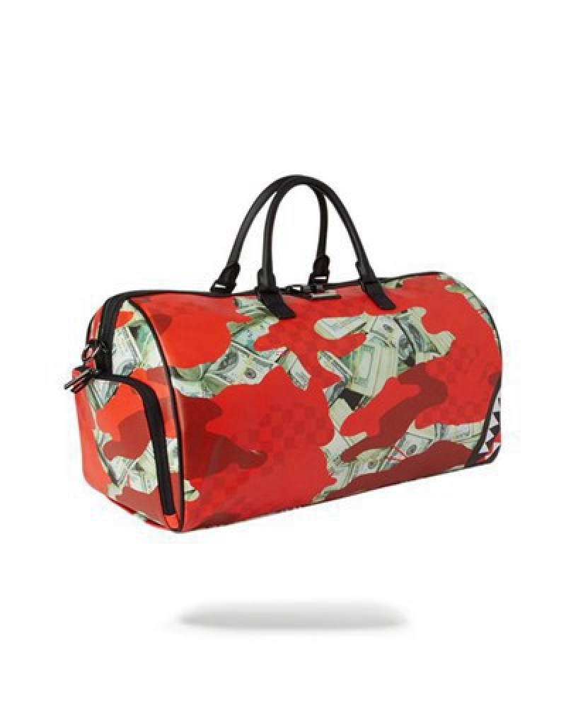 Red Sprayground Money Camo Duffle Bags | 72581-HLYN