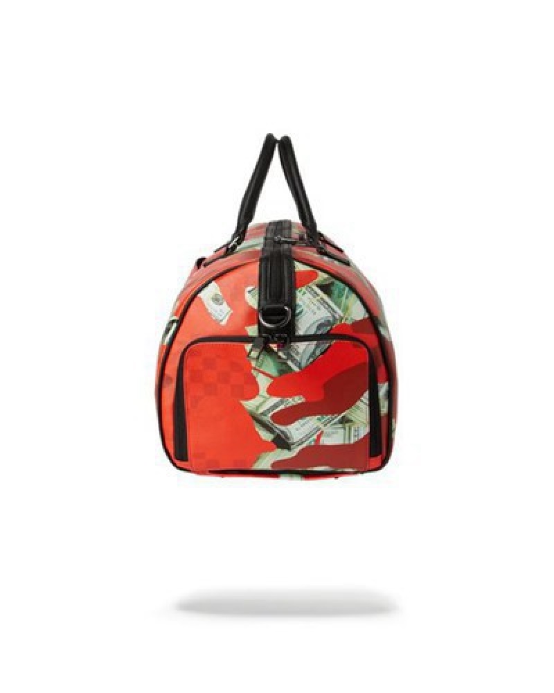 Red Sprayground Money Camo Duffle Bags | 72581-HLYN