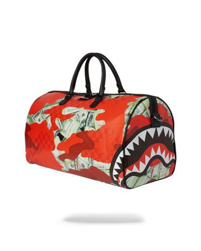 Red Sprayground Money Camo Duffle Bags | 72581-HLYN