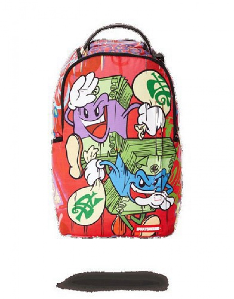 Red Sprayground Money Stacks On The Run Backpacks | 70139-GDFI