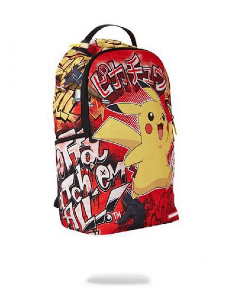 Red Sprayground Pikachu On The Run Backpacks | 51094-RCTD