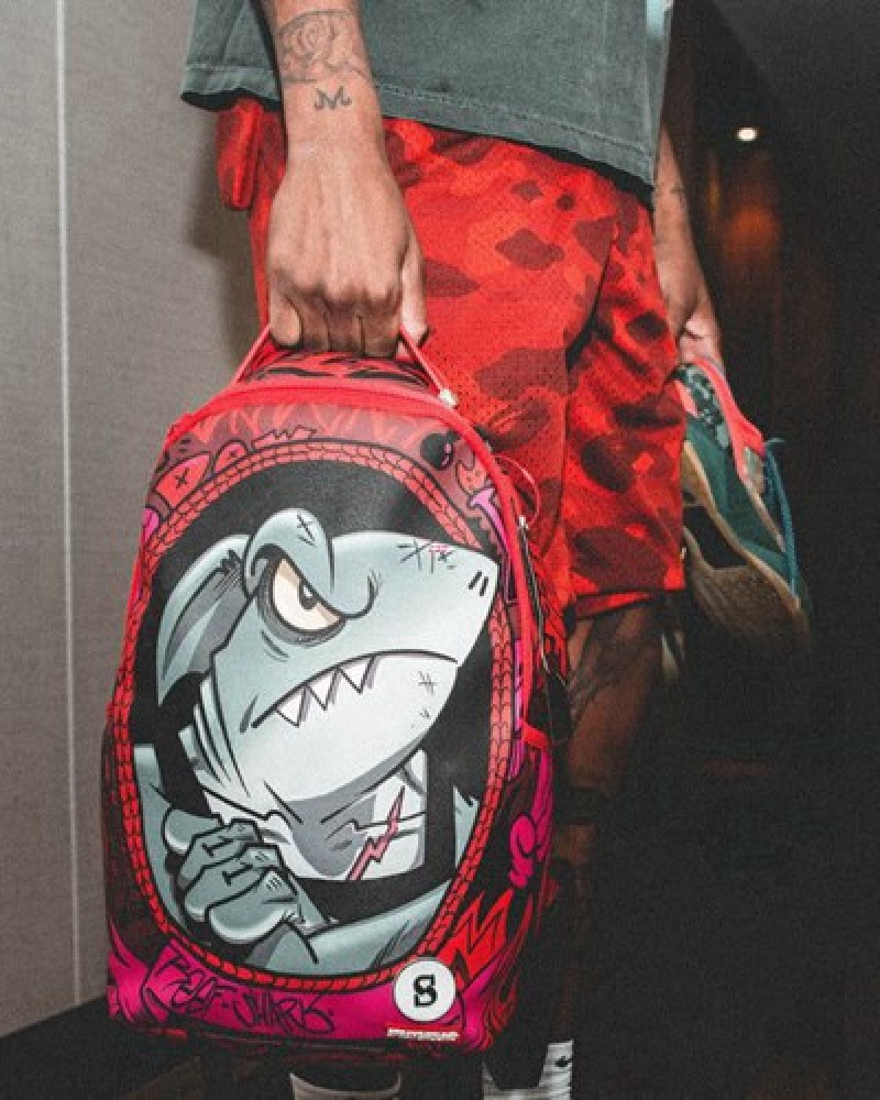 Red Sprayground Reef Shark (Shareef O'neal Collab) Backpacks | 52894-YQGM