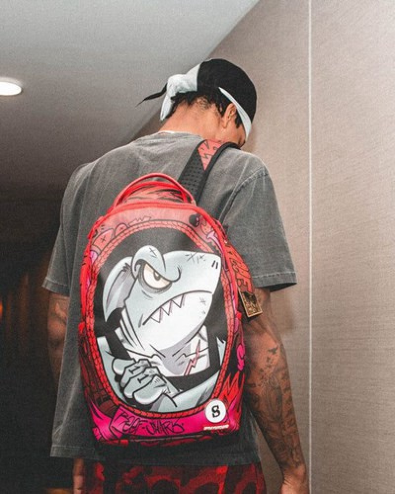 Red Sprayground Reef Shark (Shareef O'neal Collab) Backpacks | 52894-YQGM