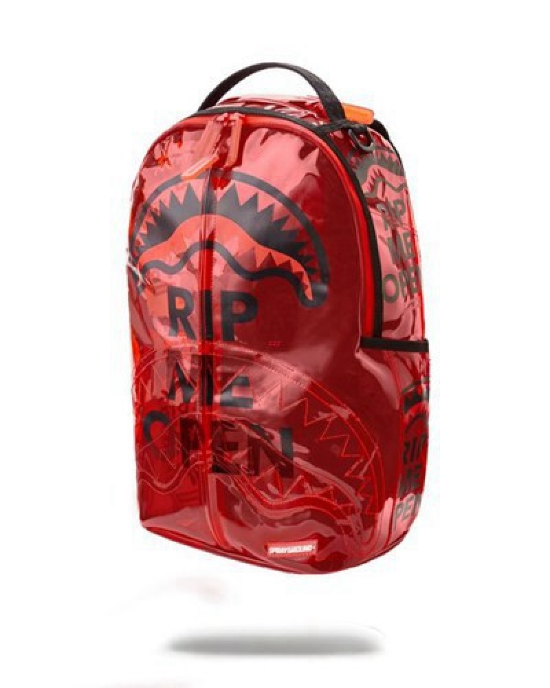 Red Sprayground Rip Me Open (Vinyl) Backpacks | 68104-BMCE