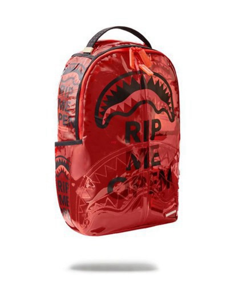 Red Sprayground Rip Me Open (Vinyl) Backpacks | 68104-BMCE