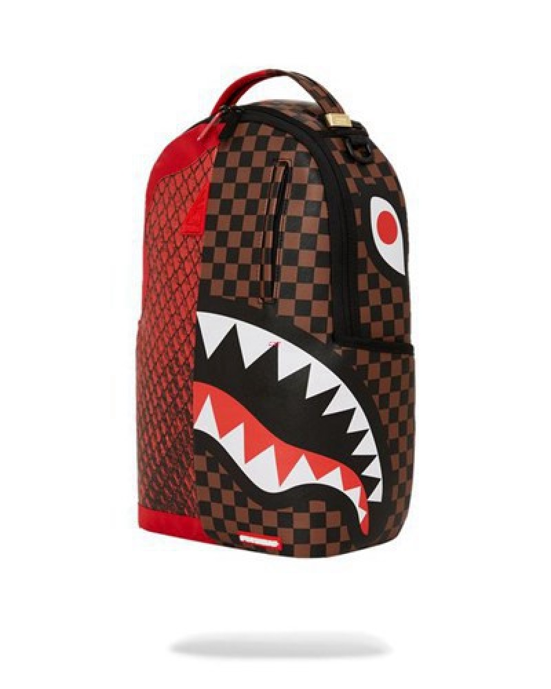 Red Sprayground Rython Split (Dlxv) Backpacks | 12648-JZKH