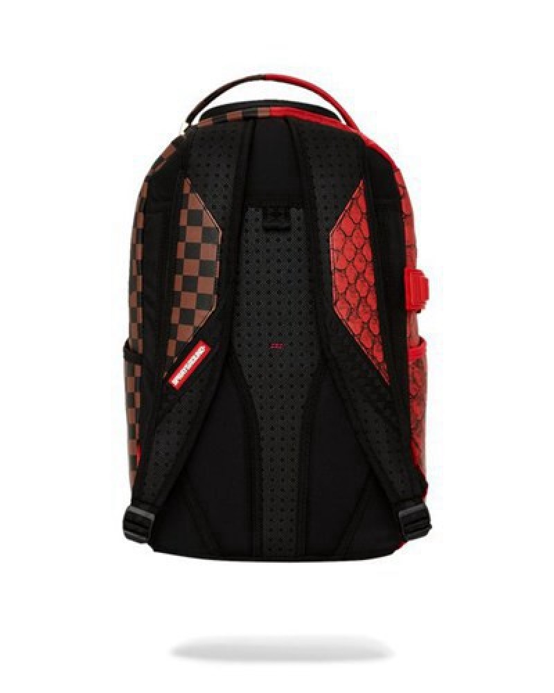 Red Sprayground Rython Split (Dlxv) Backpacks | 12648-JZKH