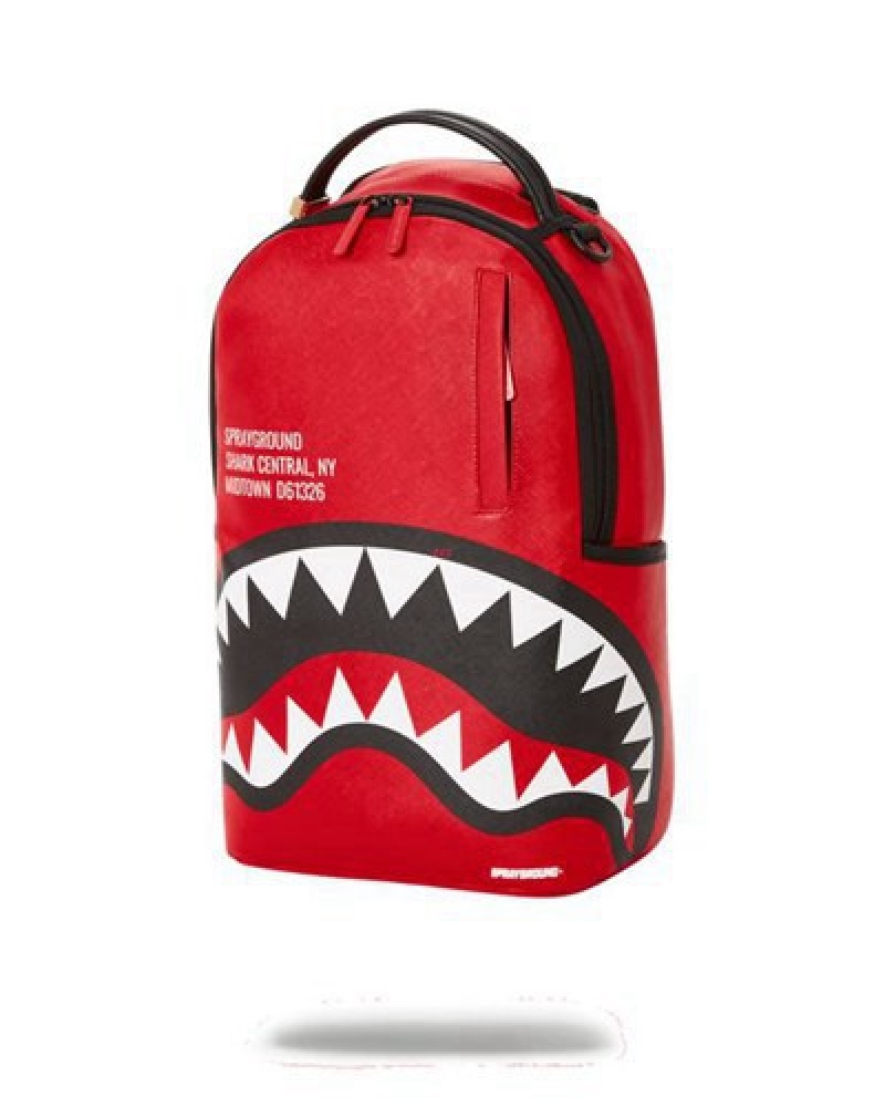 Red Sprayground Shark Central (Dlxv) Backpacks | 73964-XAFN