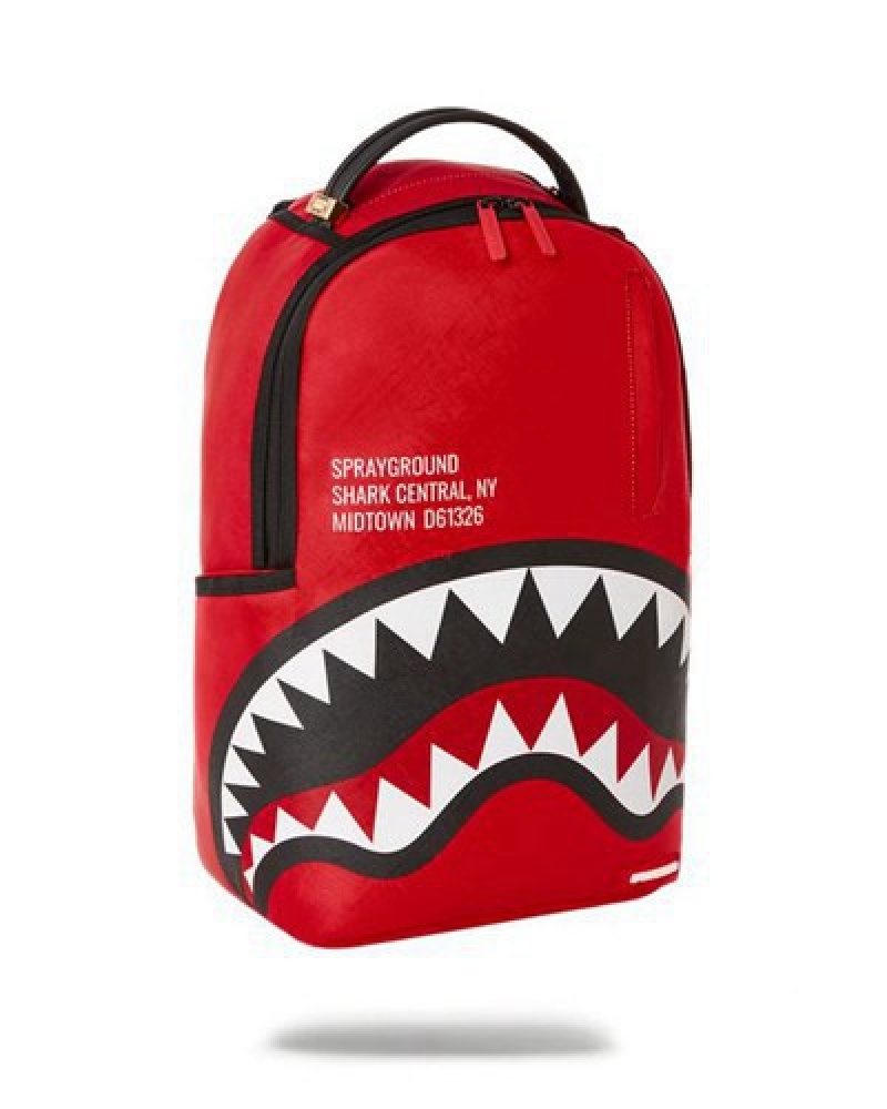 Red Sprayground Shark Central (Dlxv) Backpacks | 73964-XAFN