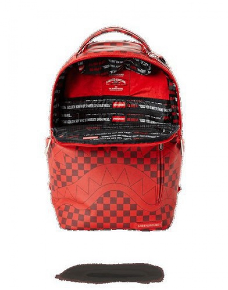 Red Sprayground Sharks In Paris (CheckeEdition) Backpacks | 63254-HAUL