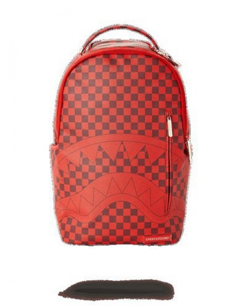 Red Sprayground Sharks In Paris (CheckeEdition) Backpacks | 63254-HAUL