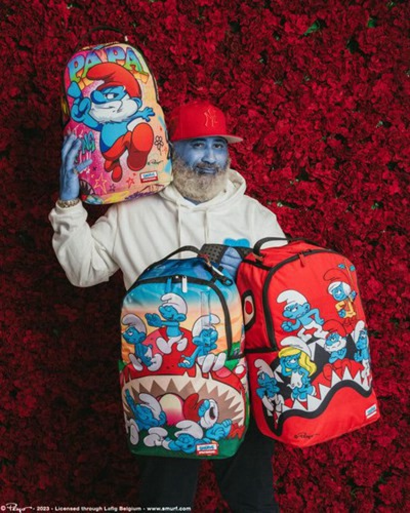 Red Sprayground Smurfs Shark Bounce Backpacks | 39208-QBSV