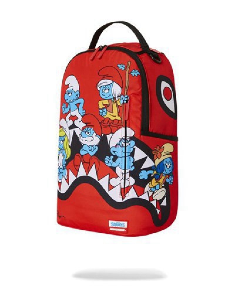 Red Sprayground Smurfs Shark Bounce Backpacks | 39208-QBSV