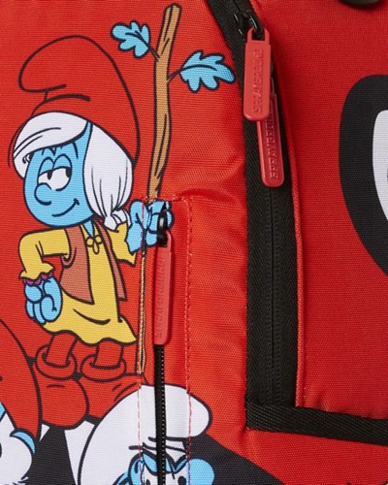 Red Sprayground Smurfs Shark Bounce Backpacks | 39208-QBSV