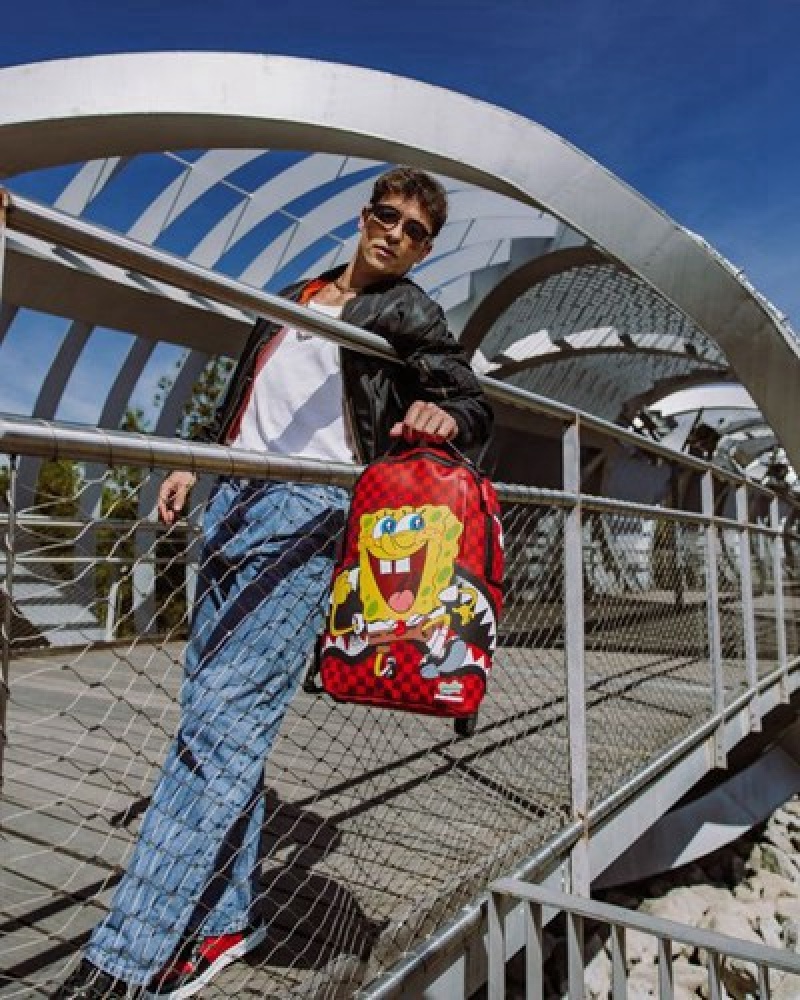 Red Sprayground Spongebob Hello World (Dlxv) Backpacks | 96345-KBQS