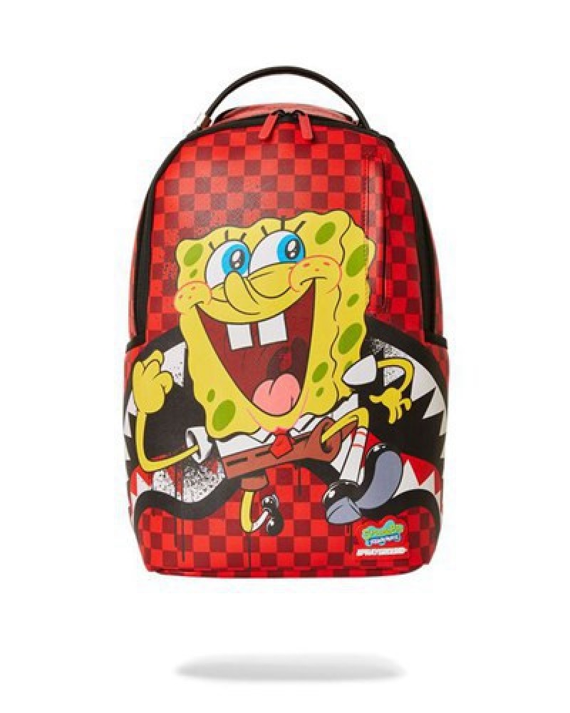 Red Sprayground Spongebob Hello World (Dlxv) Backpacks | 96345-KBQS