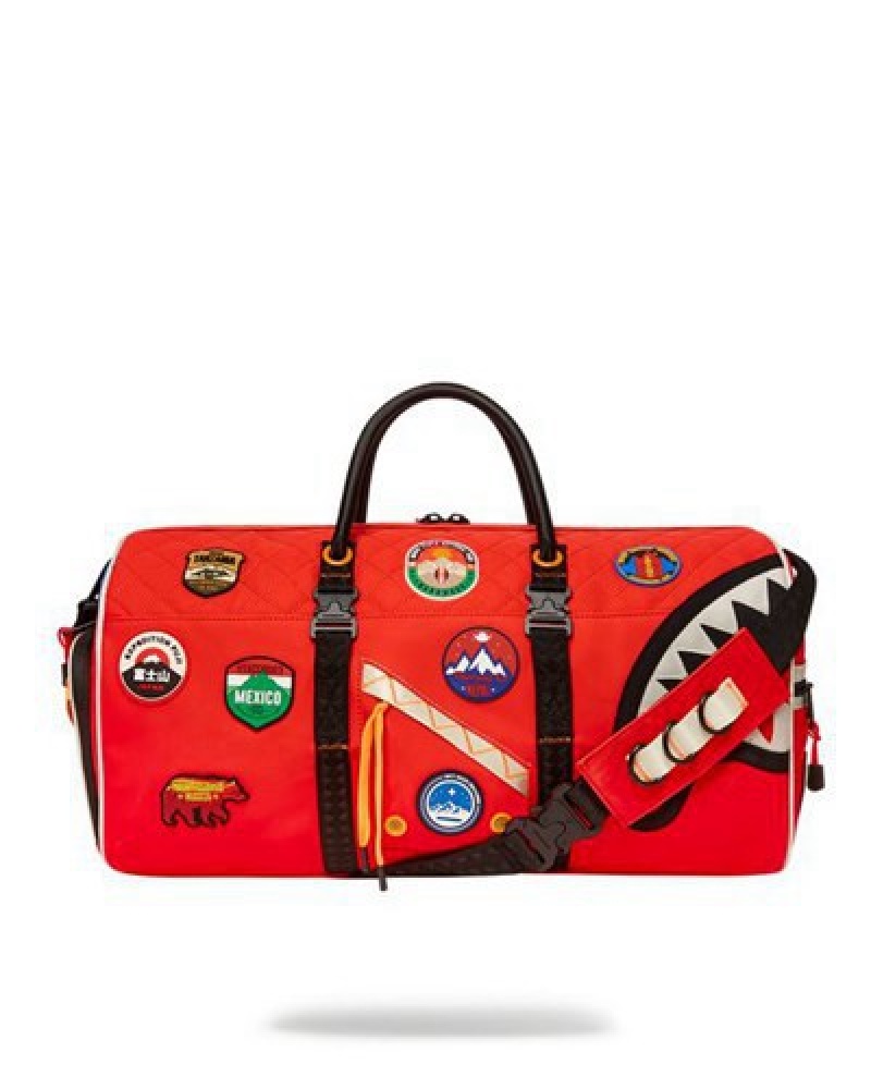 Red Sprayground The Global Expedition Duffle Bags | 73416-RMPI