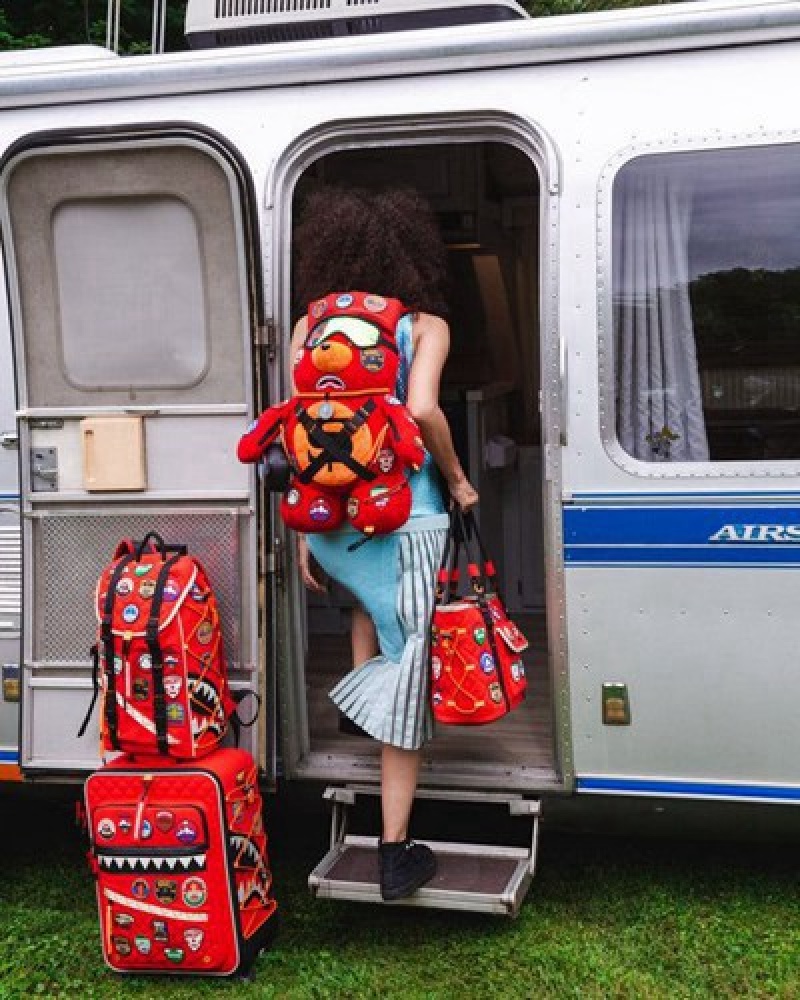 Red Sprayground The Global Expedition Moneybear Teddybear Backpacks | 80352-DQTZ