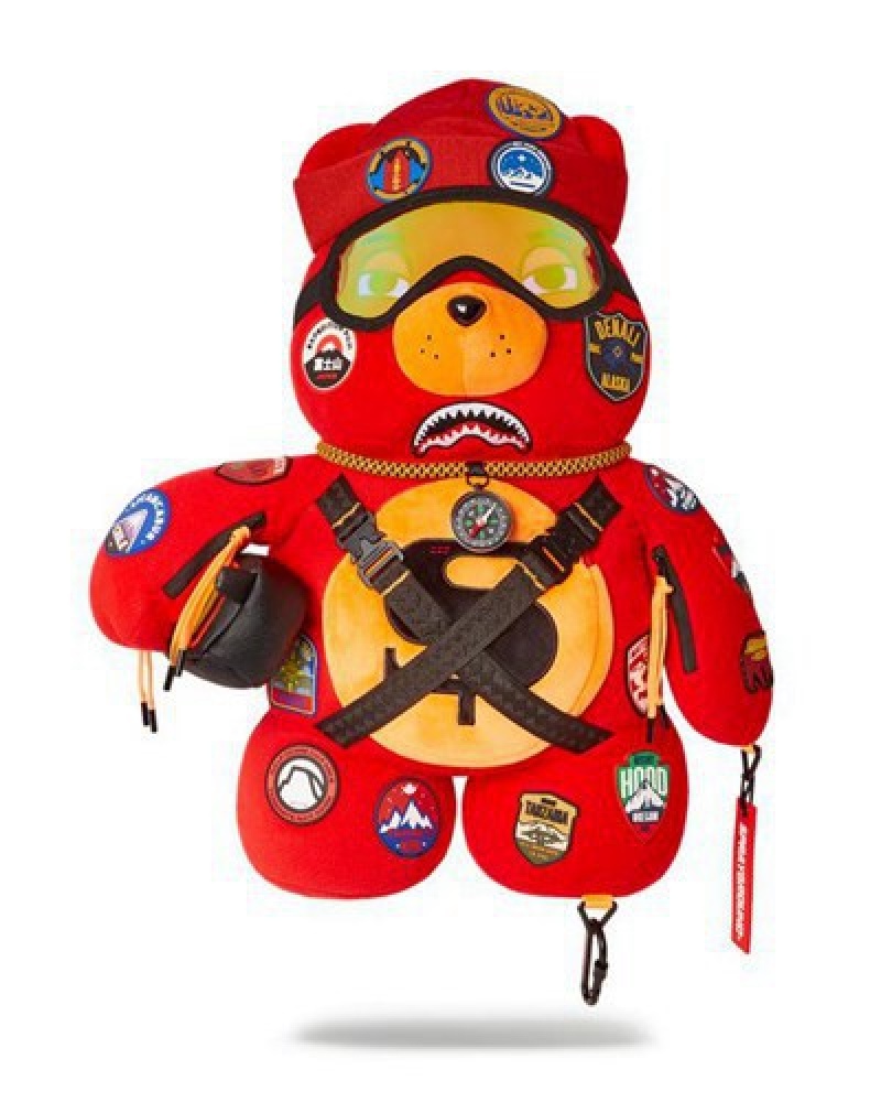 Red Sprayground The Global Expedition Moneybear Teddybear Backpacks | 80352-DQTZ